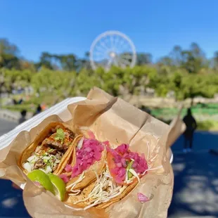 3 tacos: cochinita pibil/pulled pork, carne asada/grilled steak, poc chuc/grilled pork (05/2022)