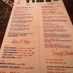 Happy Hour menu