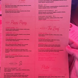 The menu