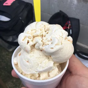 Peach ice cream from Zach&apos;s Poppin&apos; Johnny Ice Cream stand.