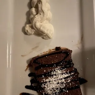 chocolate cake and whipped cream