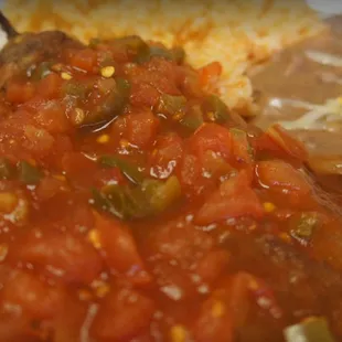 Chiles rellenos with salsa ranchera. Amazing!!!!