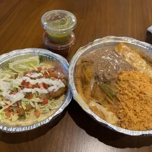 Combination #13 - Shredded beef enhilada, chile relleno, and taco (got Baja style fish taco for $1.50 extra)