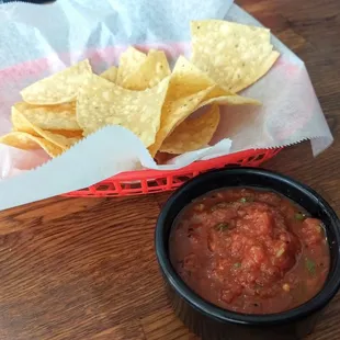 Salsa was fresh and flavorful, but needed more heat. Chips were good and crispy, not greasy. Nice.