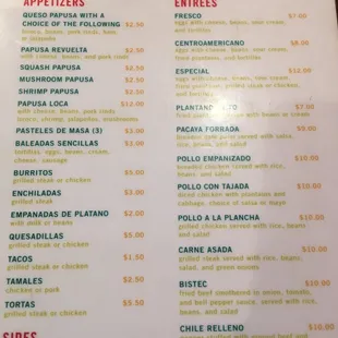 a menu for a mexican restaurant