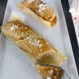 Chuchitos, they are good, a bit in the dry side. Please put more salsita in it.