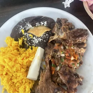 Churrasco  Meat good, rice and beans still in the maybe trial, for me.