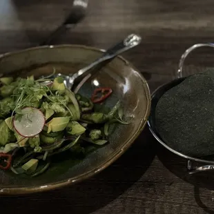 Ceviche served with blue corn tortilla crisps-one of the best ceviches I&apos;ve ever had