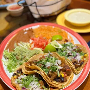 Vegan tacos and vegan queso