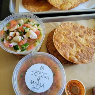 Shrimp ceviche, fresh salsa, crisp tostados (mine &amp; theirs)