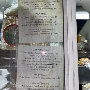 The menu on the truck