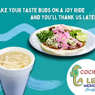 a plate of food and a drink