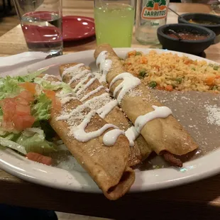 Flautas, Rice And Beans, Ensalada
