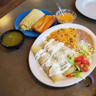 Steak Tamales,  Rice And Beans