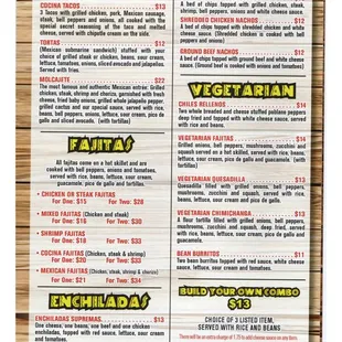 MENU 2023 FAJITAS VEGETRIANS DISHES NACHOS ETC
