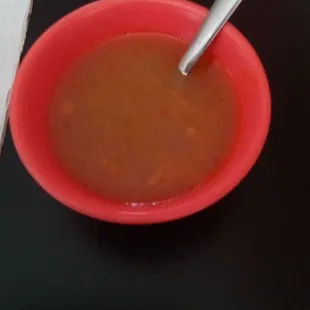 The owner brought out this cup of soup prior to my meal. Chicken broth with fideo. It was ok.