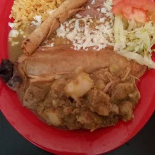 The Green Combination Plate at Cocina Mexicana Express. The flauta and relleno were poor.