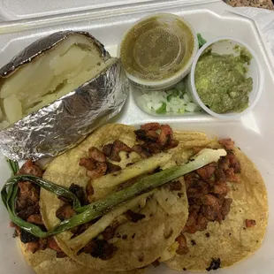 two tacos and a potato salad