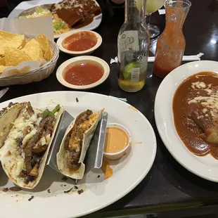 Cocina Tacos (I started eating the one on the right), and a chili relleno .....