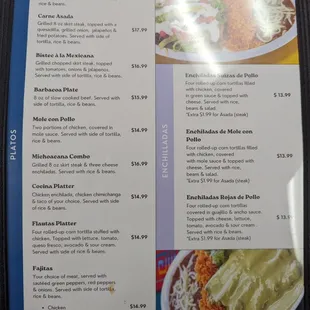a menu for a mexican restaurant