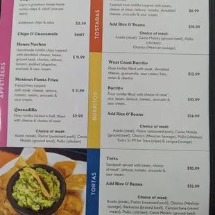 a menu for a mexican restaurant