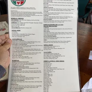 a menu for a mexican restaurant
