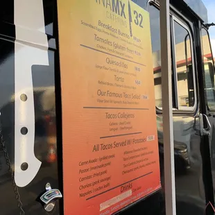 Food truck menu