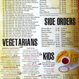 A la cart, vegetarian ,side order, combinations &amp; kids