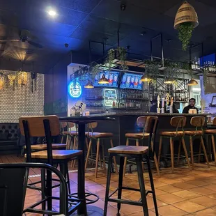 a bar with stools