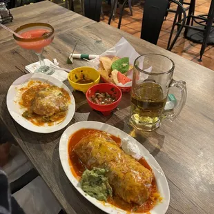 two plates of food on a table