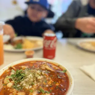 Pictured: Bowl of Menudo rojo. Served on weekends.
