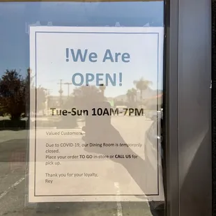 Covid-19 temporary hours