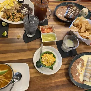 Elote, chicken Tortilla soup, chilaquiles