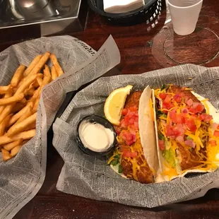 Fish Tacos and truffle fries