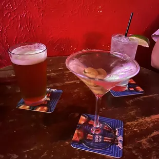 two cocktails on a table