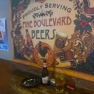  table with two beer glasses on it