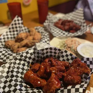 Sweet and spicy mixed fried chicken pieces