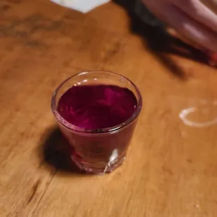 Grape soju shot.