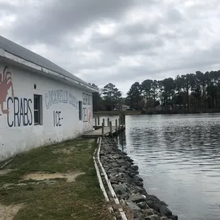 a white building with a sign on it