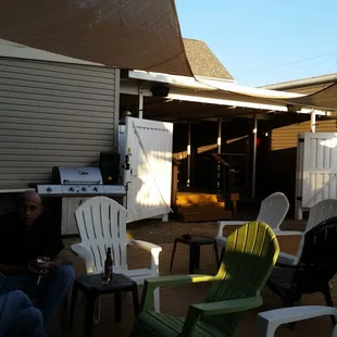 a group of people sitting outside