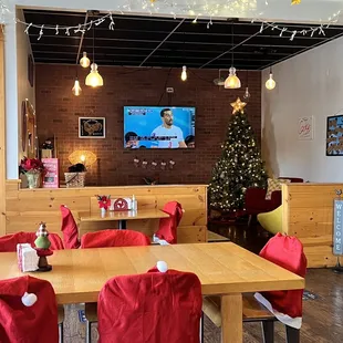 a christmas tree in the background