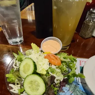 Side salad with pasta entree with creamy parmesan dressing