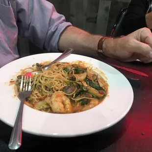 Seafood with wilted spinach - very good!