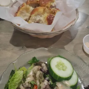 Salad with house Italian and their homemade garlic nots