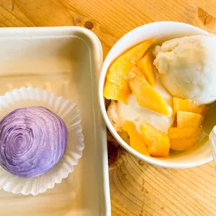 Taro lava cake + coconut ice cream with Mango and sticky rice