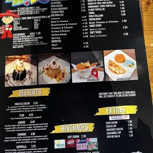 Kids and dessert menu