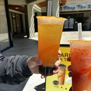 tropical special on the left and grapefruit yakult on the right