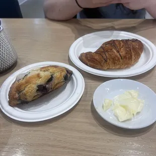 lemon blueberry scone and chocolate croissant + butter