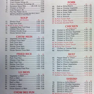 the menu of the restaurant