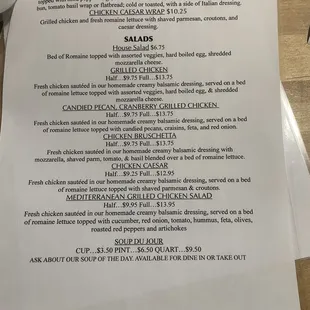 Salad menu